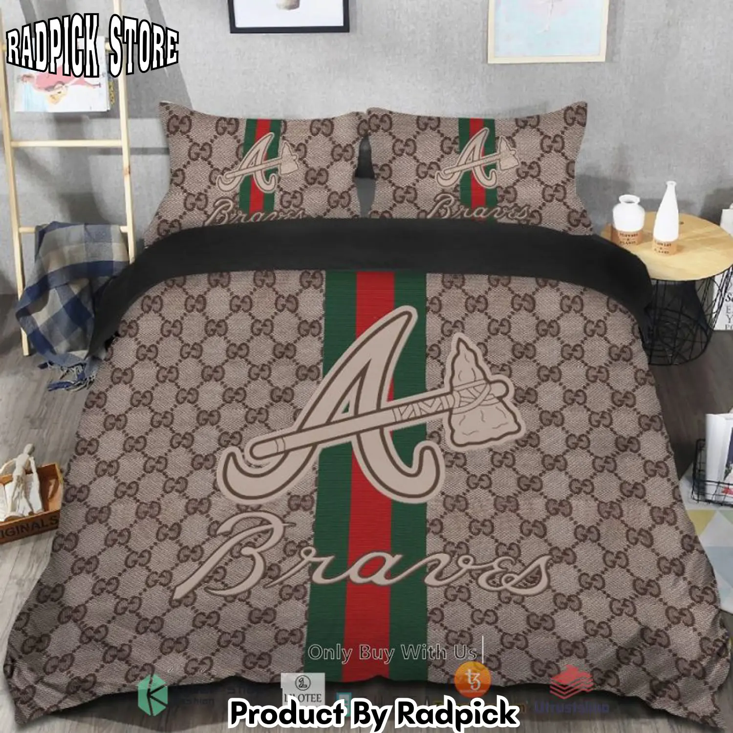 Radpick best atlanta braves gucci bedding set rp3278389